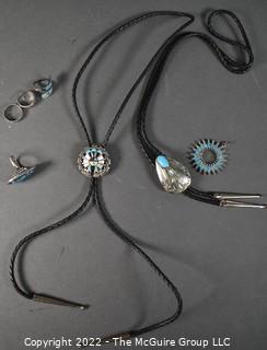 Silver Inlaid Bolo Ties and Jewelry