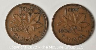 (2) 1953 Canadian Cents.  Consignor notes possible error coins.  You decide