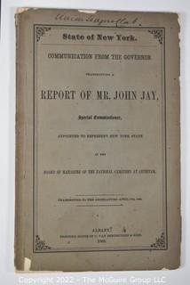 1868 Report of John Jay to the State of New York regarding the establishment of a national cemetery at Antietam.   