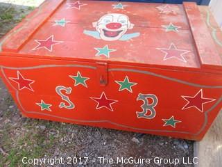 Hand Painted Circus Trunk; on casters 16 1/2" x 21" 35"