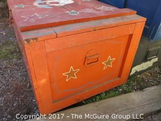 Hand Painted Circus Trunk; on casters 16 1/2" x 21" 35"