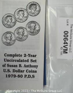 Coins: Complete 2 Year Uncirculated Set of Susan B. Anthony U.S. Dollar Coins. 1979-1980. P,D,S  