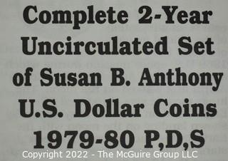 Coins: Complete 2 Year Uncirculated Set of Susan B. Anthony U.S. Dollar Coins. 1979-1980. P,D,S  