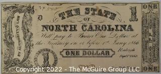 Confederate Bank Note:  1862 Hand Signed One Dollar Note. State of North Carolina