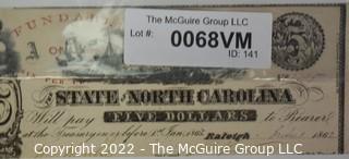 Confederate Bank Note:  1862 Hand Signed Five Dollar Note. State of North Carolina