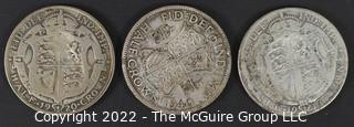 Coins: (3) British Half Crowns:  1916, 1920 and 1940