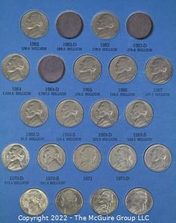 Partially complete Whitman Jefferson Nickel Coin Folder; 1962- 