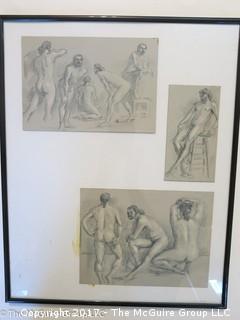 Ink and Wash make nude study signed "H.B.; 16 1/2 x 20 1/2" OD