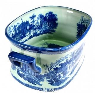 Large Victoria Ware Blue & White Chinoiserie Ironstone Footbath or Jardiniere. Measures 19"L x 12"W x 8"D