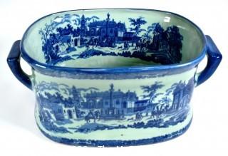 Large Victoria Ware Blue & White Chinoiserie Ironstone Footbath or Jardiniere. Measures 19"L x 12"W x 8"D