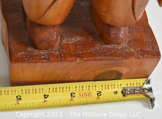 Primitive Folk Art Carved Pine Wood Sculpture of Miner with Lunch Pail.  Measures 11"T