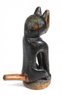 Primitive Folk Art Hand Carved Wooden Cat Figure.  11" T.