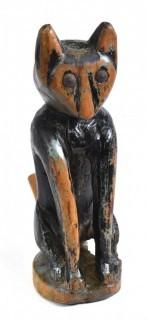 Primitive Folk Art Hand Carved Wooden Cat Figure.  11" T.