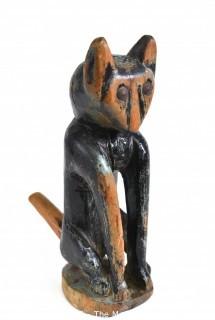 Primitive Folk Art Hand Carved Wooden Cat Figure.  11" T.