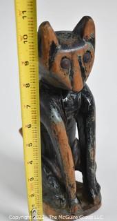 Primitive Folk Art Hand Carved Wooden Cat Figure.  11" T.