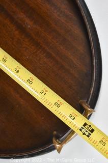 Antique Mahogany Oval Serving Tray with Marquetry Center 