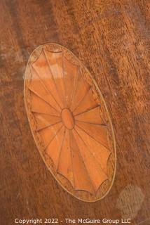 Antique Mahogany Oval Serving Tray with Marquetry Center 