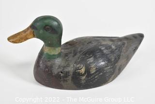 Primitive Folk Art Wood Carved Mallard Duck. 8" L