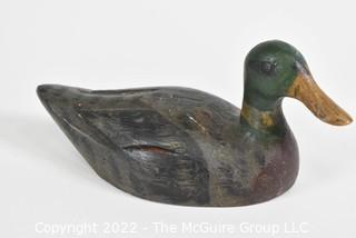 Primitive Folk Art Wood Carved Mallard Duck. 8" L