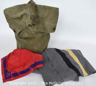 Vintage Army Green Duffle Bag or Back Pack, Cub Scout Kerchief and Blanket. 