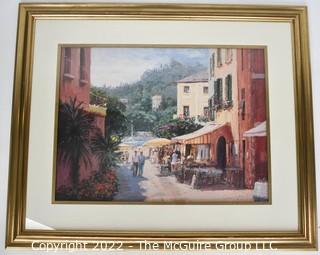 Framed Under Glass Mediterranean Streetscape Print