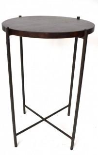 Round Wood End Table with Wrought Iron Legs. 16" D x 25"T