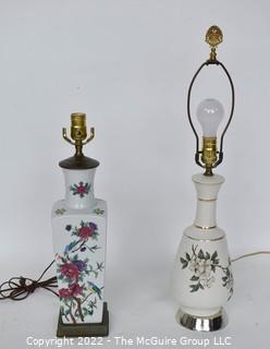 Two (2) Porcelain Ceramic Handpainted Table Lamps, One with Shade.  