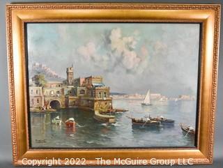 Gilt Framed Oil on Canvas, Amalfi Coast, Italy Signed by Artist Giuseppe Salvati.  Measures 25" x 32"