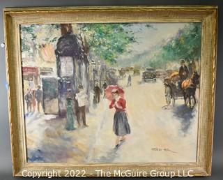 Gilt Framed Oil on Canvas of Street Scene Signed By Artist Pal Fried.  Measures 29" x 35".