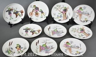 Set of 10 Pirkenhammer Fisher Mieg Porcelain Plates with Frog Scenes, Made in Austria