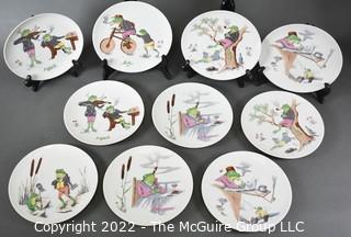 Set of 10 Pirkenhammer Fisher Mieg Porcelain Plates with Frog Scenes, Made in Austria