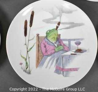 Set of 10 Pirkenhammer Fisher Mieg Porcelain Plates with Frog Scenes, Made in Austria