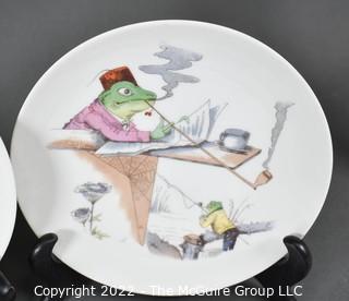 Set of 10 Pirkenhammer Fisher Mieg Porcelain Plates with Frog Scenes, Made in Austria