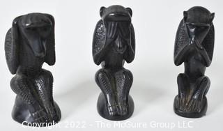 Primitive Hand Carved Ebony "Three Wise Monkeys" Figures.  Each measure 5" tall.