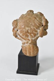 Ancient Roman Carved Marble Bust, Dionysus (Roman God of Wine, Drama & Fertility) Circa 200 AD. 5 1/2" Tall, 2" Square Base.