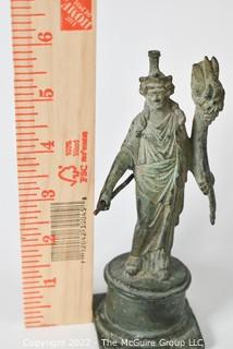 Ancient Roman Bronze, Goddess Fortuna (Patroness of Destiny) Circa 2nd Century AD.  6" Tall, 2" Square Base.