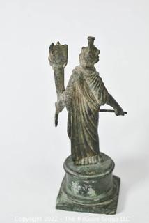 Ancient Roman Bronze, Goddess Fortuna (Patroness of Destiny) Circa 2nd Century AD.  6" Tall, 2" Square Base.