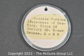 Ancient Roman Bronze, Goddess Fortuna (Patroness of Destiny) Circa 2nd Century AD.  6" Tall, 2" Square Base.