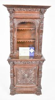 SALESMAN SAMPLE.  Miniature (21 inches) Antique Victorian Hard Carved Jacobean Sideboard Cabinet, Made by Edward Stott (1838 - 1881) Cabinet Maker and Upholsterer, 110 Yorkshire Street, Rochdale, Manchester UK.  Includes Photos of Actual Full-Size Piece in a Maryland Home Circa 1990.  Measures 5" x 10" x 21". (NOTE: This Lot is part of a set (24RH, 25RH, 30RH, 30RHA, 31RH, 32RH).  Lot 60 RHA consists of the ENTIRE SET OF 6 LOTS.  If the high bid for Lot 60RHA exceeds the sum of High bids for (24RH, 25RH, 30RHA, 31RH, 32RH), they will be sold as a set.  If you have questions about the process, text David at 202-441-5446