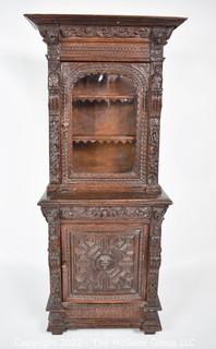 SALESMAN SAMPLE.  Miniature (21 inches) Antique Victorian Hard Carved Jacobean Sideboard Cabinet, Made by Edward Stott (1838 - 1881) Cabinet Maker and Upholsterer, 110 Yorkshire Street, Rochdale, Manchester UK.  Includes Photos of Actual Full-Size Piece in a Maryland Home Circa 1990.  Measures 5" x 10" x 21". (NOTE: This Lot is part of a set (24RH, 25RH, 30RH, 30RHA, 31RH, 32RH).  Lot 60 RHA consists of the ENTIRE SET OF 6 LOTS.  If the high bid for Lot 60RHA exceeds the sum of High bids for (24RH, 25RH, 30RHA, 31RH, 32RH), they will be sold as a set.  If you have questions about the process, text David at 202-441-5446