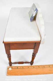 SALESMAN SAMPLE. Miniature (7 1/2 inches tall) Antique Victorian Marble Top Wash Stand or Vanity with Three Inlaid Drawers and Turned Legs, Made by Edward Stott (1838 - 1881) Cabinet Maker and Upholsterer, 110 Yorkshire Street, Rochdale, Manchester UK.  Measures 5" x 9" x 11". (NOTE: This Lot is part of a set (24RH, 25RH, 30RH, 30RHA, 31RH, 32RH).  Lot 60 RHA consists of the ENTIRE SET OF 6 LOTS. If the high bid for Lot 60RHA exceeds the sum of High bids for (24RH, 25RH, 30RH, 30RHA, 31RH, 32RH), they will be sold as a set.  If you have questions about the process, text David at 202-441-5446