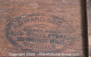 SALESMAN SAMPLE. Miniature (7 1/2 inches tall) Antique Hard Carved Inlaid and Marble Top Cabinet, Made by Edward Stott (1838 - 1881) Cabinet Maker and Upholsterer, 110 Yorkshire Street, Rochdale, Manchester UK. Measures 7 1/2" x 4" x 4". (NOTE: This Lot is part of a set (24RH, 25RH, 30RH, 30RHA, 31RH, 32RH).  Lot 60 RHA consists of the ENTIRE SET OF 6 LOTS.  If the high bid for Lot 60RHA exceeds the sum of High bids for (24RH, 25RH, 30RH, 30RHA, 31RH, 32RH), they will be sold as a set of the 6 Lots.  If you have questions about the process, text David at 202-441-5446