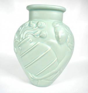 Art Deco Green Pottery Vase Signed by Artist.  12" tall.