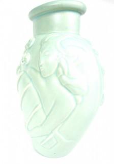 Art Deco Green Pottery Vase Signed by Artist.  12" tall.