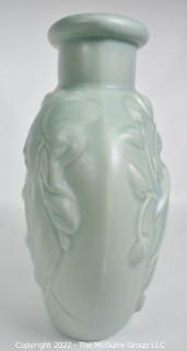 Art Deco Green Pottery Vase Signed by Artist.  12" tall.