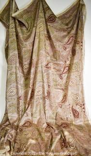 Vintage Paisley Block Printed Silk Fabric. 61" x 61".