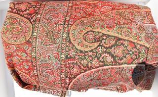 Antique Victorian Paisley Panel Woven Shawl or Throw. 60" x 84".