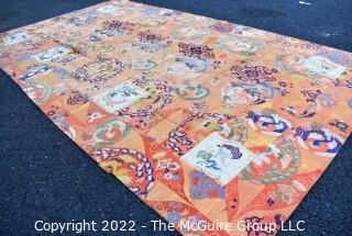 Large Silk with Gold Thread Throw Made of Antique Japanese Obi and Kimonos. 46" x 79".