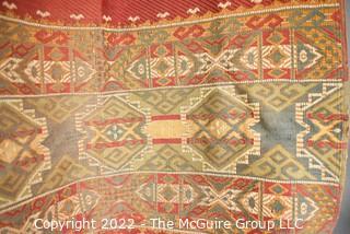 Antique Geometric Arts & Crafts Heavy Woven Tapestry Runner.  46" x 100".  Some repaired damage.