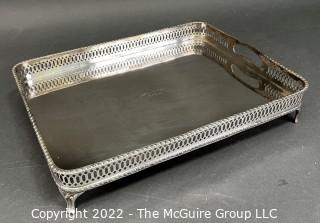 Sterling Silver Tray by Spanish Silversmith J Perez Fernandez With Lion Feet, A Rope Border To Top And Openwork Around The Edge.  13" x 10 1/2" x 3". 880 grams